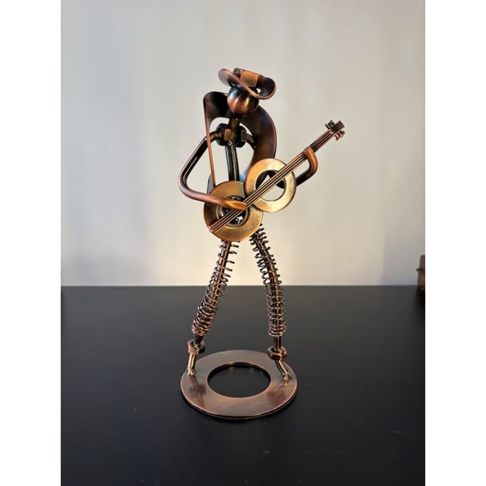 Welded Metal Guitar Player Sculpture Nuts Bolts Springs Folk Art Figure 11 in